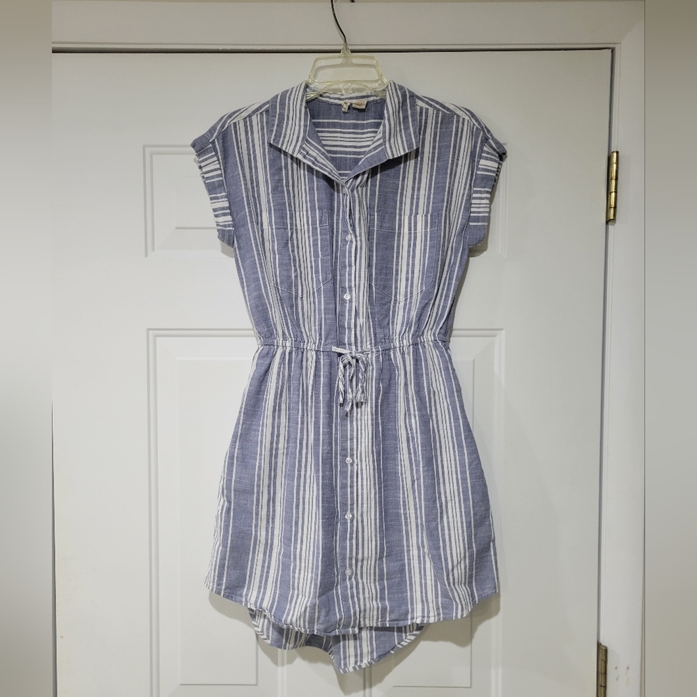 Blue and white striped dress